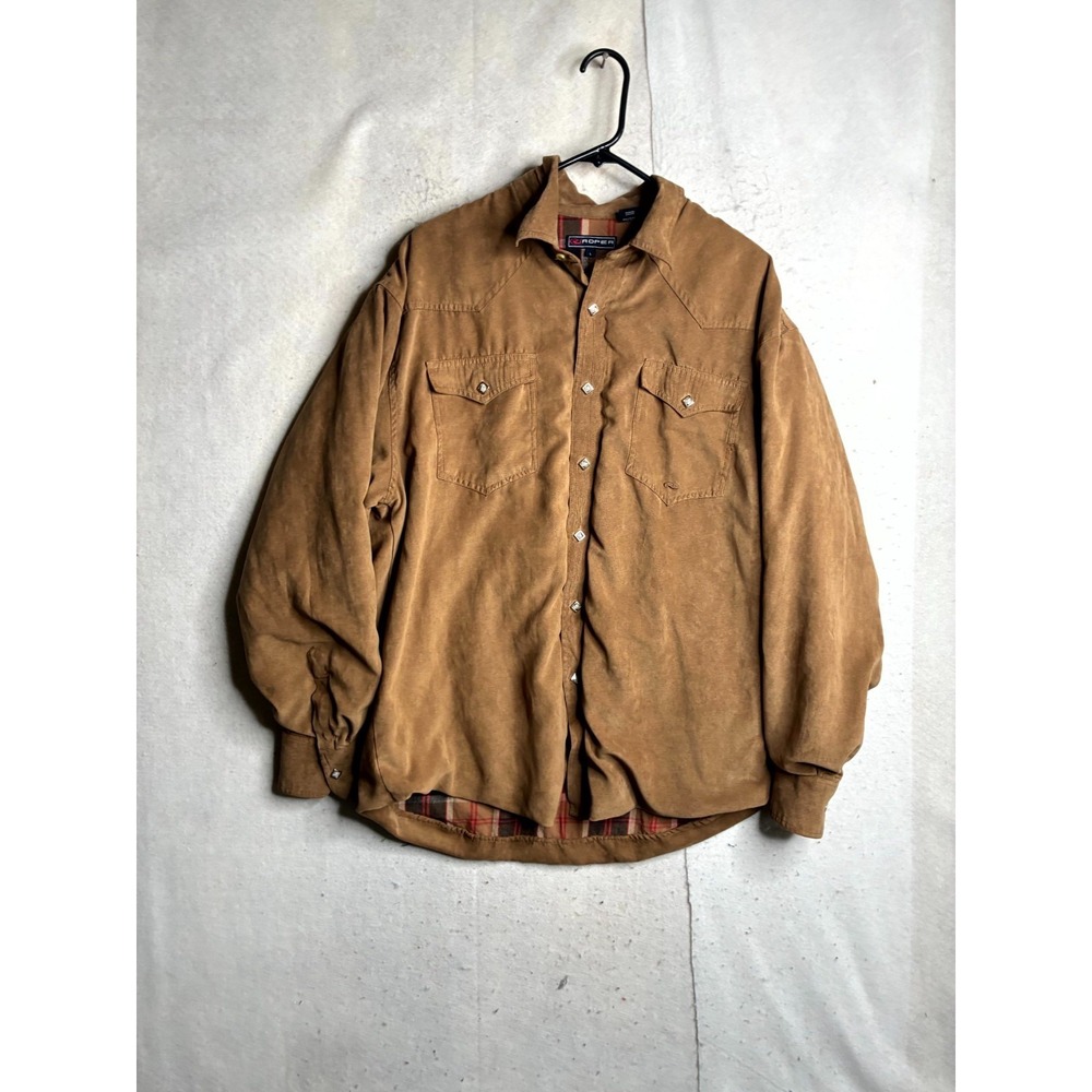 Roper Jacket Mens Large Brown Plaid Lined Chest Pockets Collared Button Front